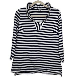 Crown & Ivy 100% Cotton Top‎ Ruffle Collar Womens Size M Classic Coastal Preppy